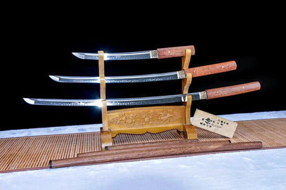    Pack-Katana-Tanto-Wakizashi-Rozuuddo-Acier-T10-Hamon-Veritable