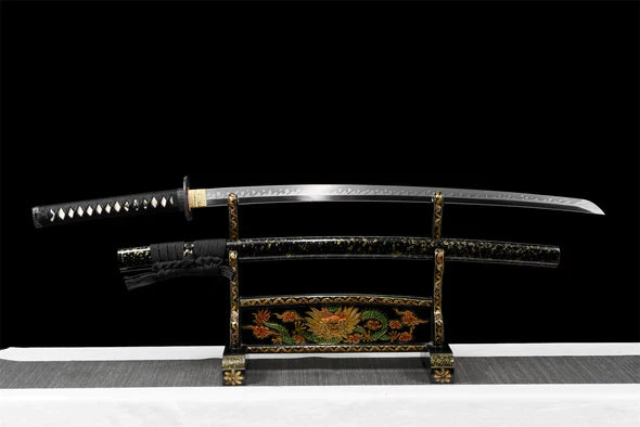 Katana-Japonais-Bulle-D-Or-Acier-T10-Hamon-Veritable