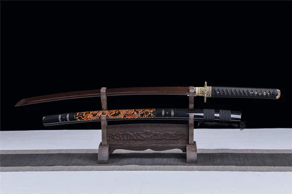 Katana-Japonais-Roi-Dragon-du-Feu-Acier-a-Motif-Haute-Performance