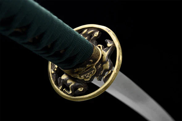 Tsuba-Katana-Cheval-de-Guerre-Acier-T10-Hamon-Veritable