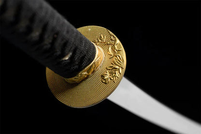 Tsuba-Katana-Fil-D-Or-Acier-T10-Hamon-Veritable