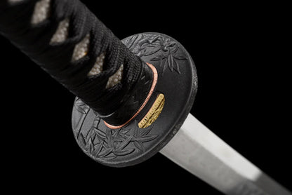 Tsuba-Katana-Oiseau-dela-Mort-Acier-T10-Hamon-Veritable