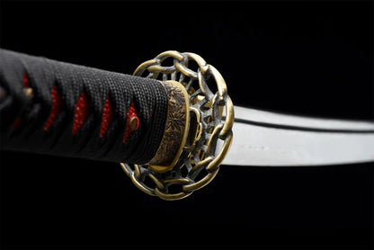 Tsuba-Wakizashi-Kusari-Acier-Damas